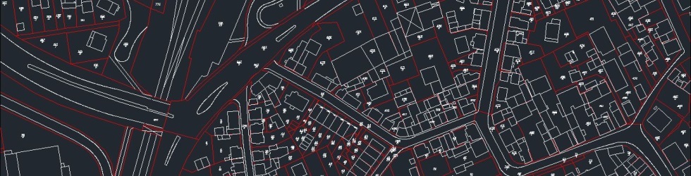 Schwarz-weiße Linienzeichnung eines Stadtplans mit Straßen und Gebäuden
