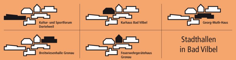 Stadthallen Bad Vilbel Abbildung der Stadthallen in Bad Vilbel; Infos in den folgenden Absätzen.