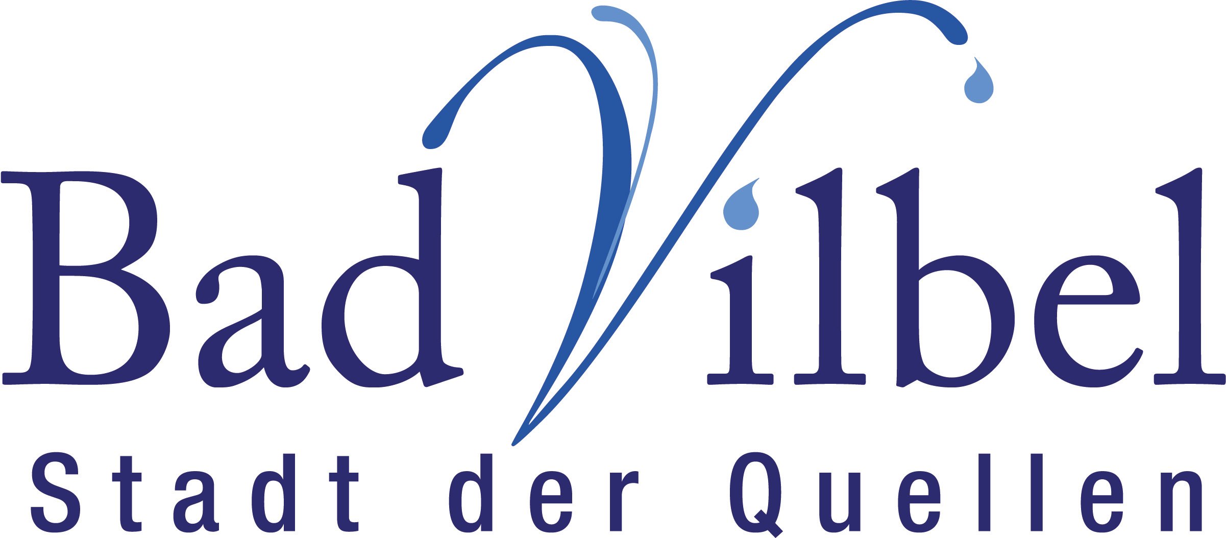 Logo mit dem Schriftzug 'Bad Vilbel Stadt der Quellen' und stilisiertem Buchstaben V