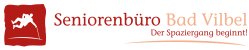 Logo Seniorenbüro Bad Vilbel Logo mit stilisierter weißer Figur auf rotem Hintergrund und Schriftzug 'Seniorenbüro Bad Vilbel Der Spaziergang beginnt!'