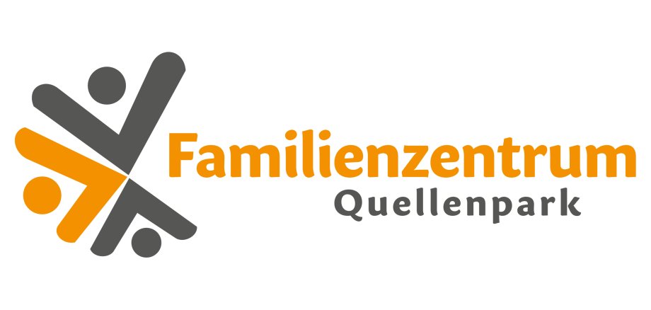 Logo mit stilisierten Figuren in Grau und Orange neben dem Schriftzug 'Familienzentrum Quellenpark'
